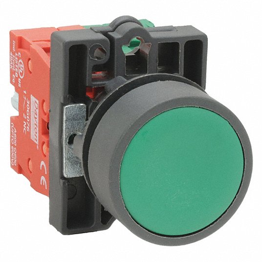DAYTON Non-Illuminated Push Button: 22 mm Size, Momentary Push, Green,  1NO/1NC, 1/12/13/2/3/4/4X