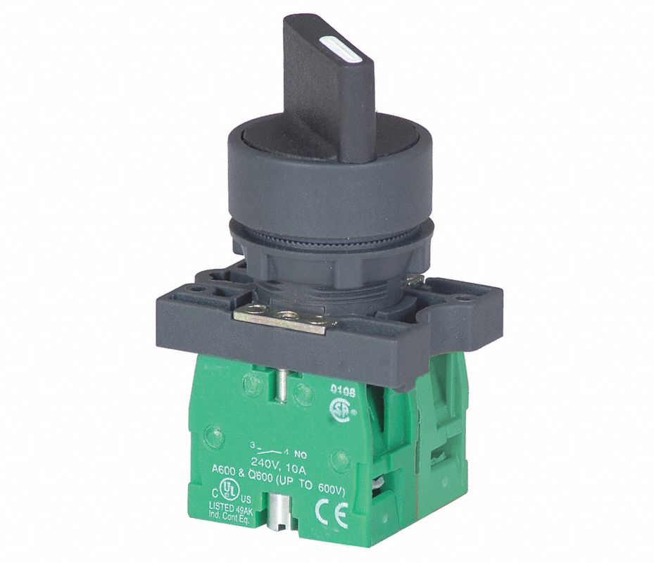Interruptor Selector Giratorio De 22 Mm - 2 Posiciones (NC+NO), Para Contactores Y Relés Eléctricos