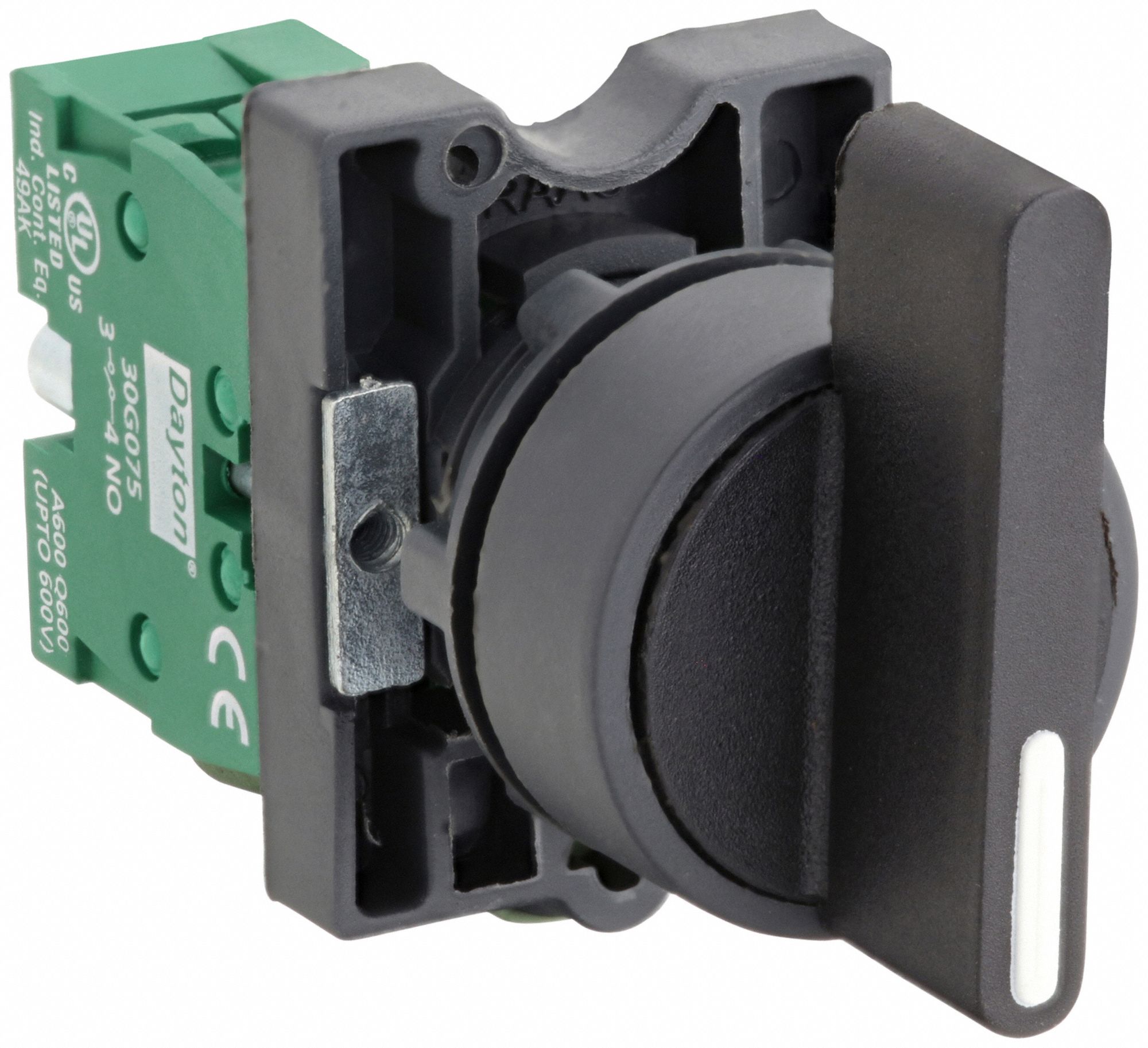 Selector Switch: 22 mm Panel Mounting Size, 2 Positions, Extended Lever, 1NO, Non-Metallic