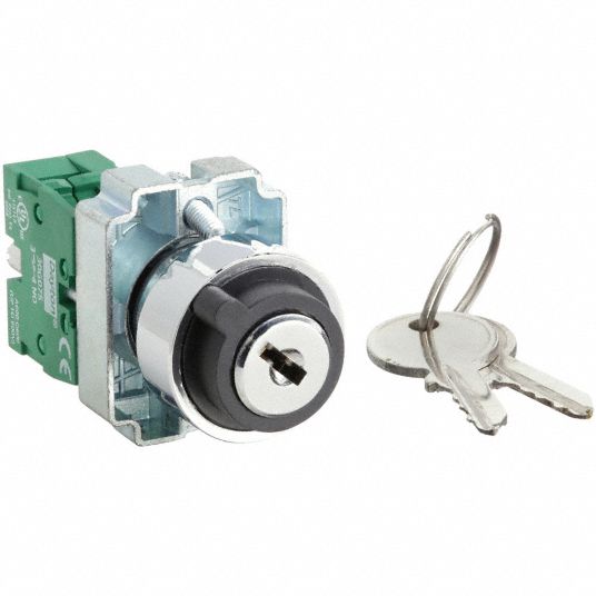 DAYTON Non-Illuminated Selector Switch: 22 mm Size, 2 Position, Maintained  / Maintained, Metal, 1NO