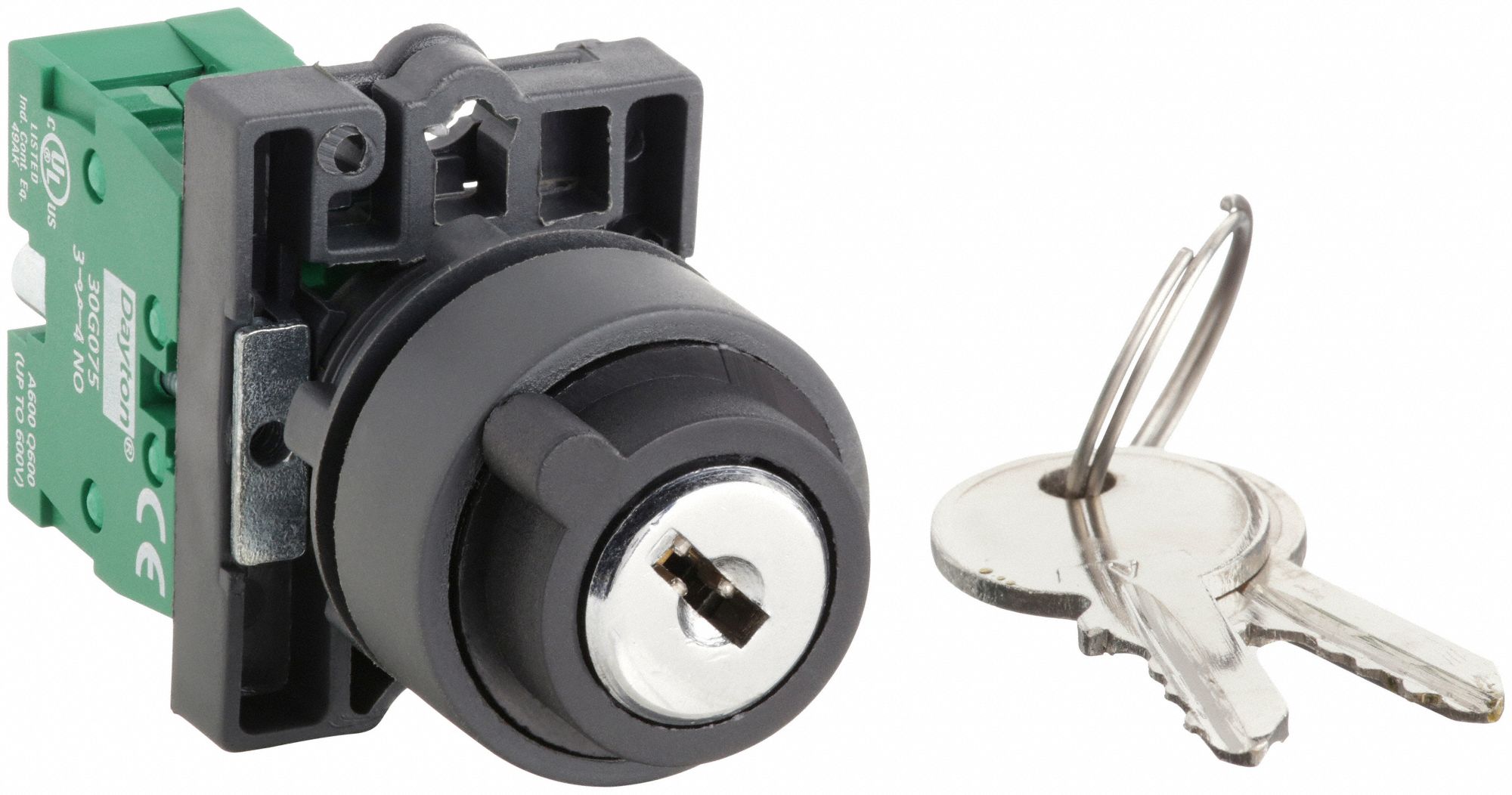 DAYTON Non-Illuminated Selector Switch: 22 mm Size, 2 Position, Maintained  / Maintained, Plastic