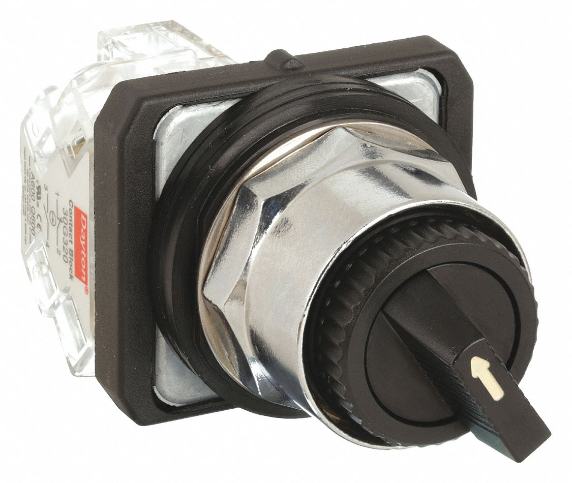 DAYTON Non-Illuminated Selector Switch: 30 mm Size, 2 Position, Maintained  / Maintained, Metal, 13/4