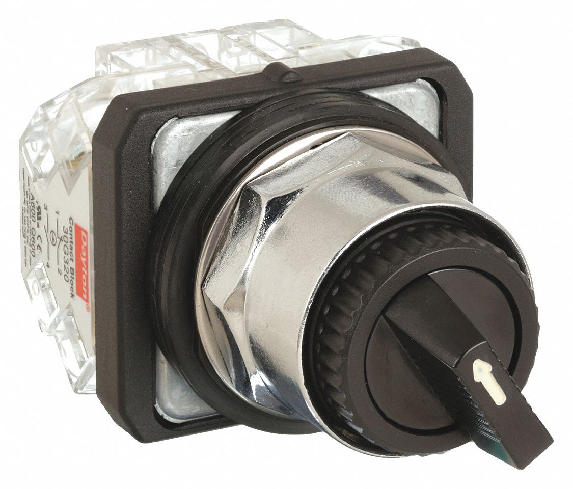 Selector Switch: 30 mm Panel Mounting Size, 2 Positions, Extended Lever, 2NO/2NC, Metallic