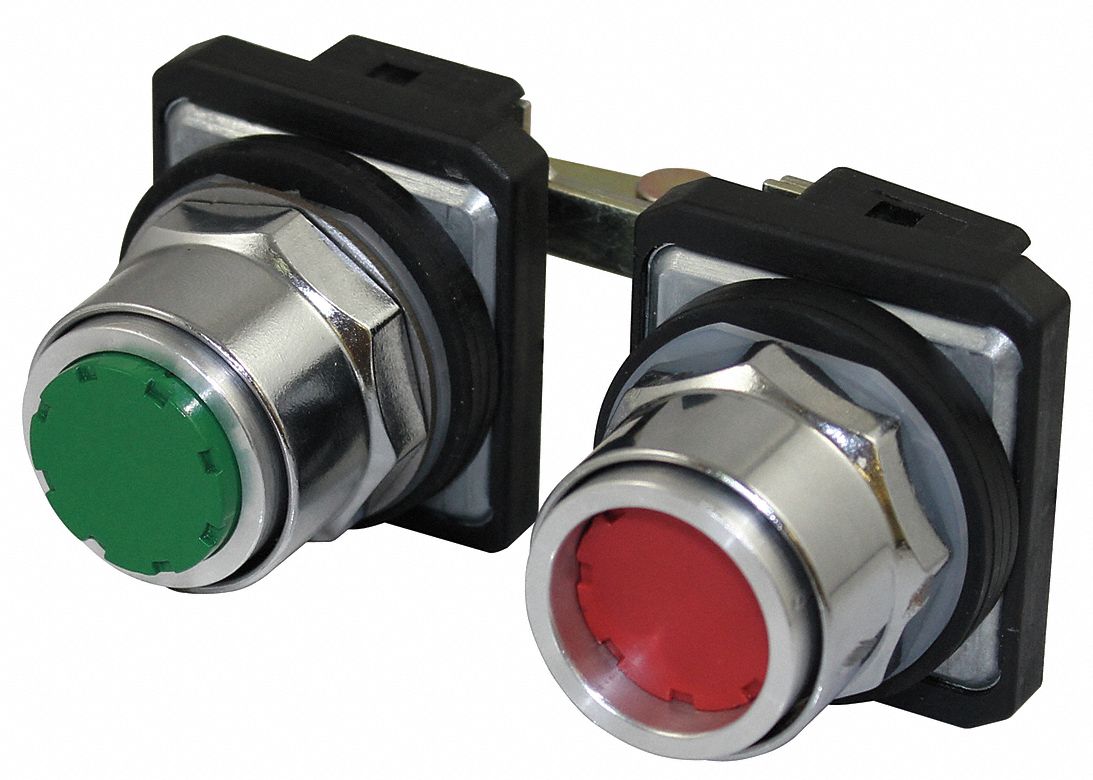 DAYTON Pendant Push Button 30 mm Size, 2 Operators, Green/Red, Maintained, ABS/PC, Full Guard