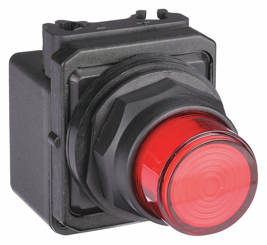 Pilot Light: 30 mm Panel Mounting Size, Red, LED, 120 V AC Max Volt Rating (Supply)