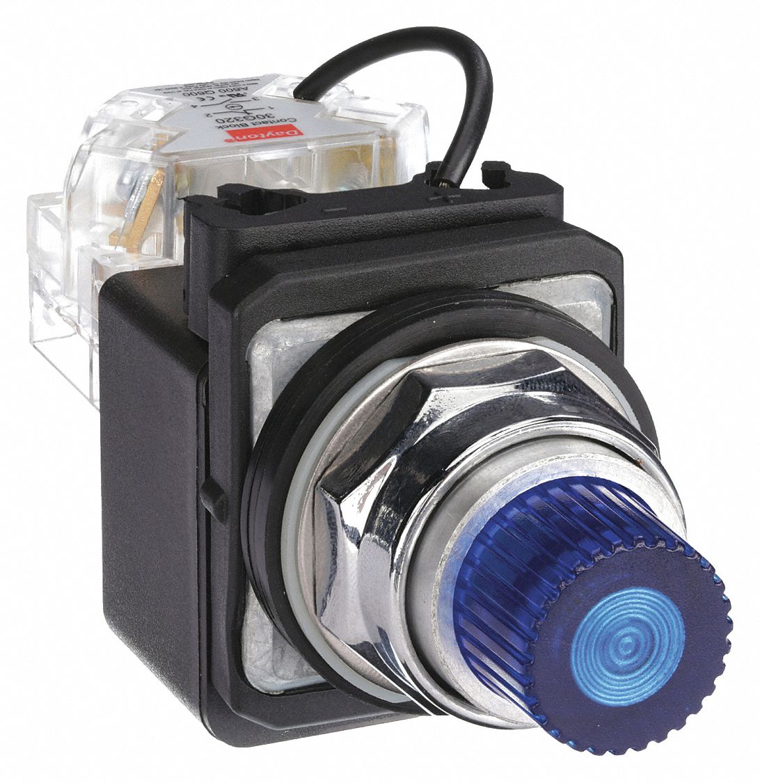 Pilot Light: 30 mm Panel Mounting Size, Blue, LED, 24 V AC/DC Max Volt Rating (Supply)