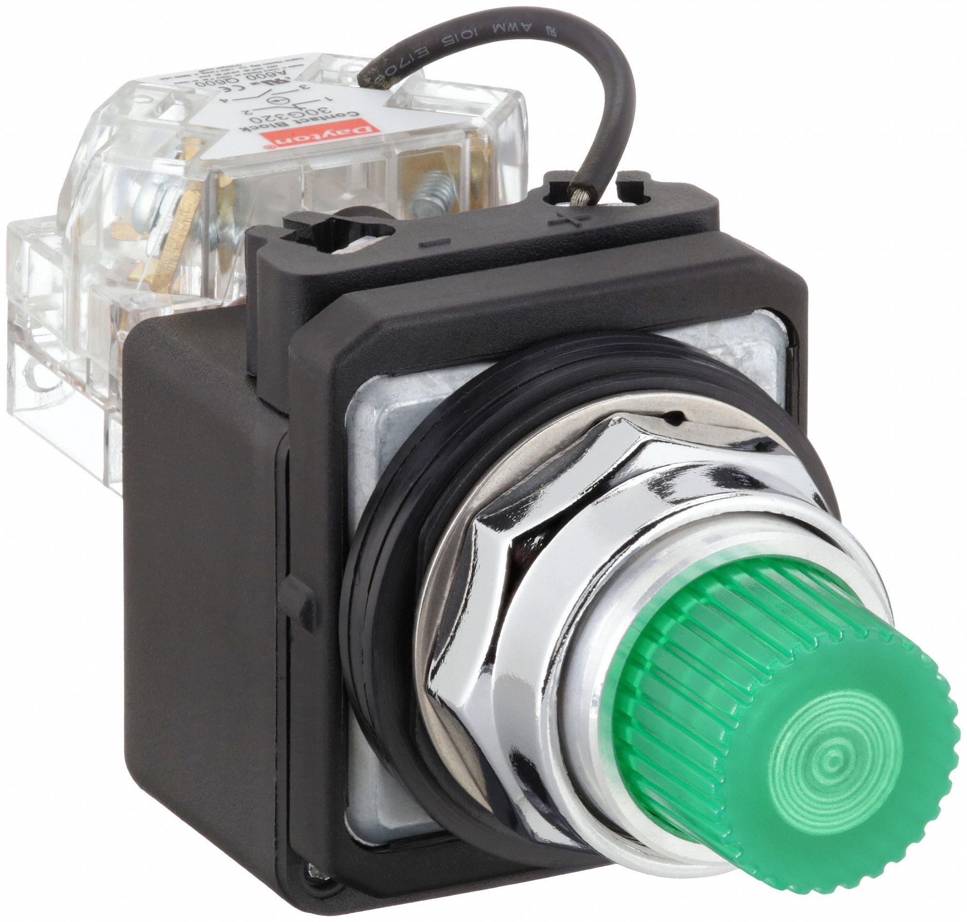 Pilot Light: 30 mm Panel Mounting Size, Green, LED, 120 V AC Max Volt Rating (Supply)