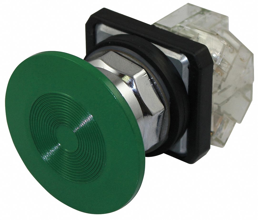 DAYTON NonIlluminated Push Button 30 mm Size, Momentary Push, Green