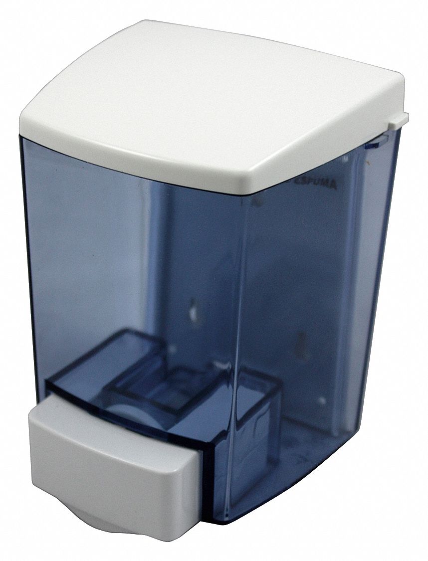 SOAP DISPENSER, MANUAL, 46 OZ REFILL SIZE, LIQUID, WHITE, PLASTIC, CLEARVU