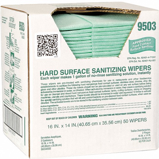 Sanitizing Wipes: Box, 50 ct Container Size, Concentrated, Wipes, Quat, Unscented