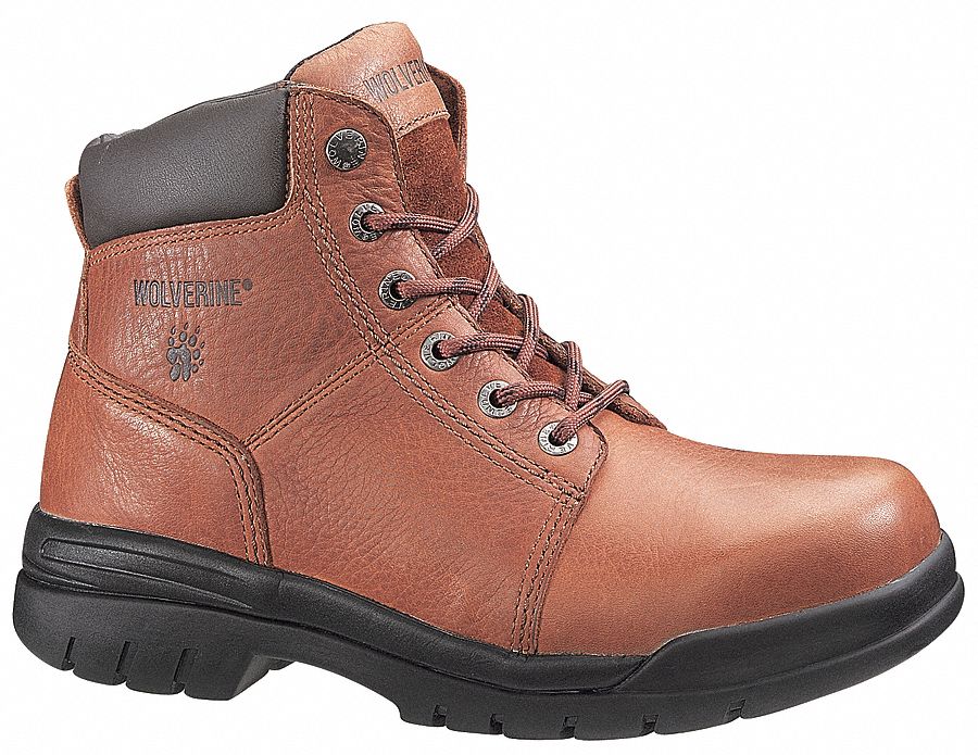 WOLVERINE 6 in Work Boot, 9, M, Men's, Walnut, Steel Toe Type, 1 PR