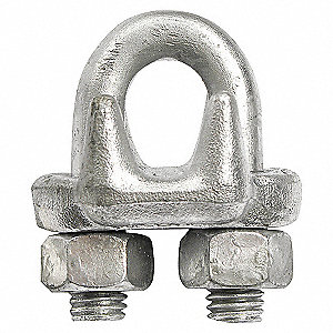 DROP FORGED WIRE ROPE CLIP, 9/16 IN DIA, 95 FT-LB, 12 IN TURN, GALVANIZED CARBON STEEL