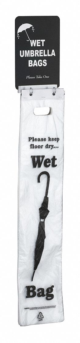 Umbrella Bag Holder: 6 in Overall Wd, 4 in Overall Ht, Satin Aluminum, Wall Mount, 4 in x 6 in