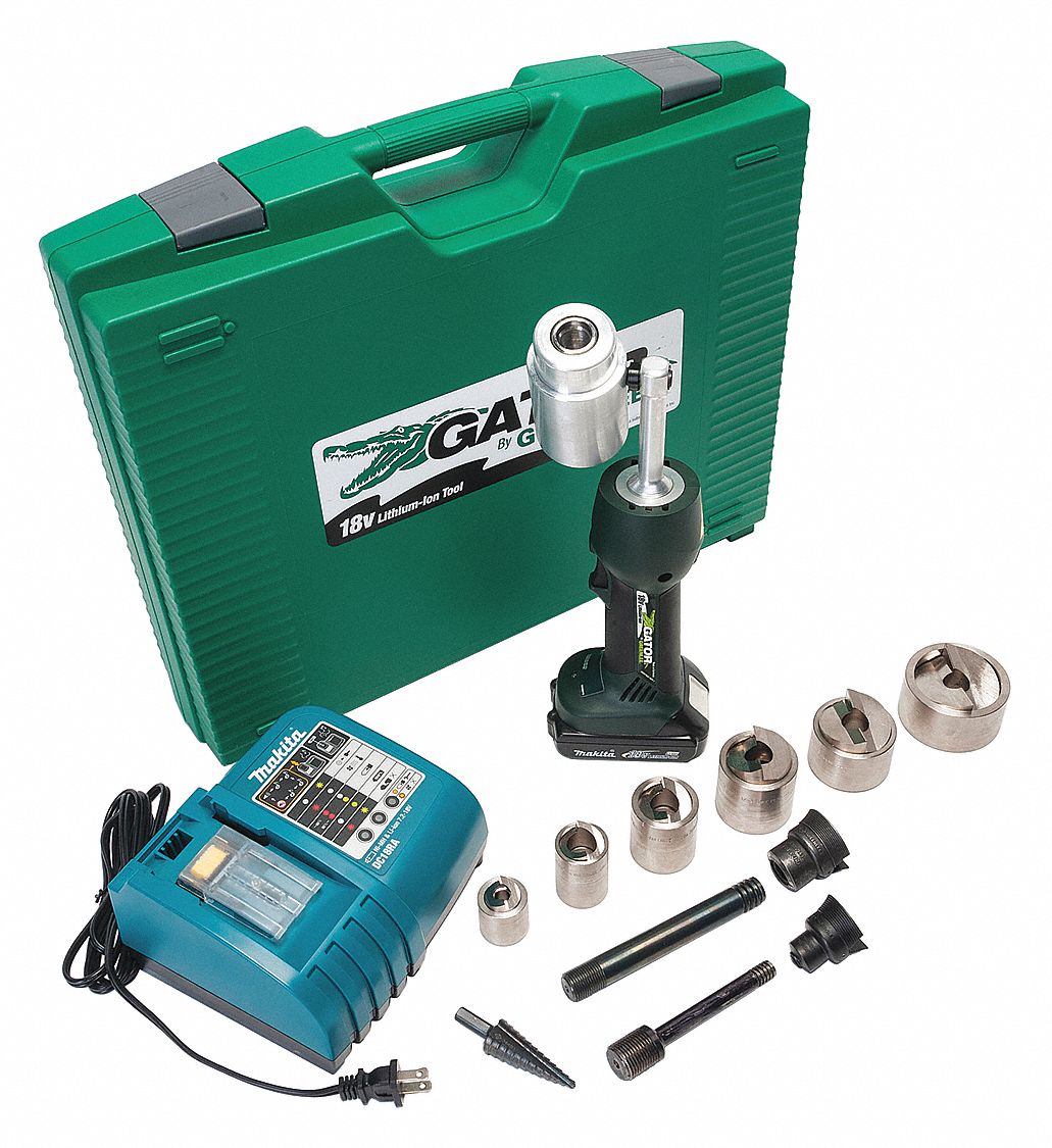 GREENLEE, 18V DC, 4 in Punching Capacity (Steel), Knockout Tool Kit