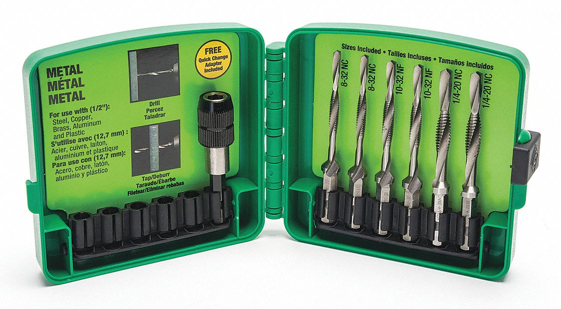 GREENLEE, 6 Pieces, High Speed Steel, Combination Drill and Tap Set ...