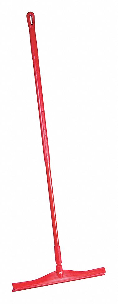 Floor Squeegee: Single-Blade, Includes Handle, Threaded, European Thread, 20 in Blade Wd, Red