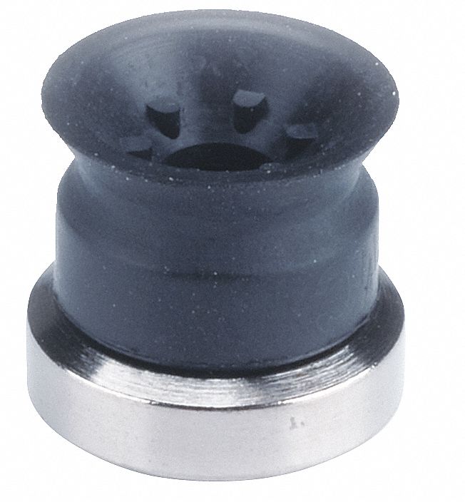 Vacuum Pad: Flat with Ribs, w/o Adapter, 10 mm Pad Dia, Fluoro Rubber, Black with Green Mark