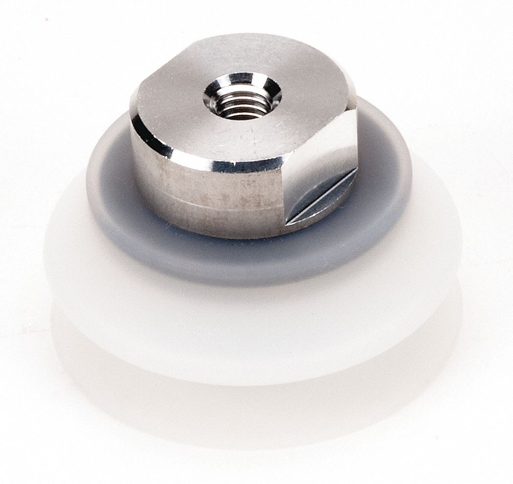 Vacuum Pad Assembly: Bellows, M8x1.25 Vacuum Port, 50 mm Pad Dia, Food Grade Silicone Rubber