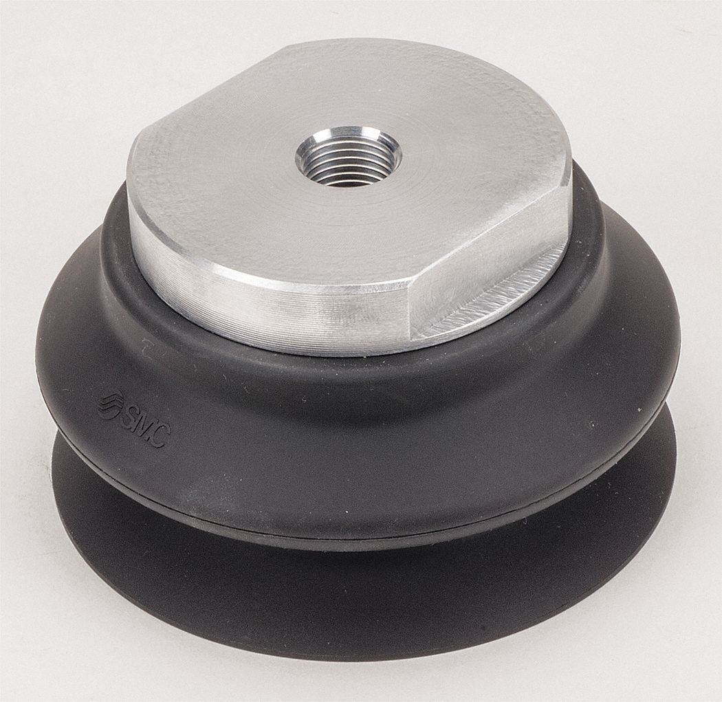 Vacuum Pad Assembly: Bellows, M16x1.50, 100 mm Pad Dia, Fluoro Rubber, Black with Green Mark