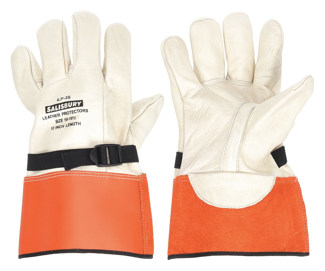 PROTECTOR ELECTRICAL GLOVE, STRAIGHT THUMB, 12 IN L, GAUNTLET CUFF, ORANGE/WHT