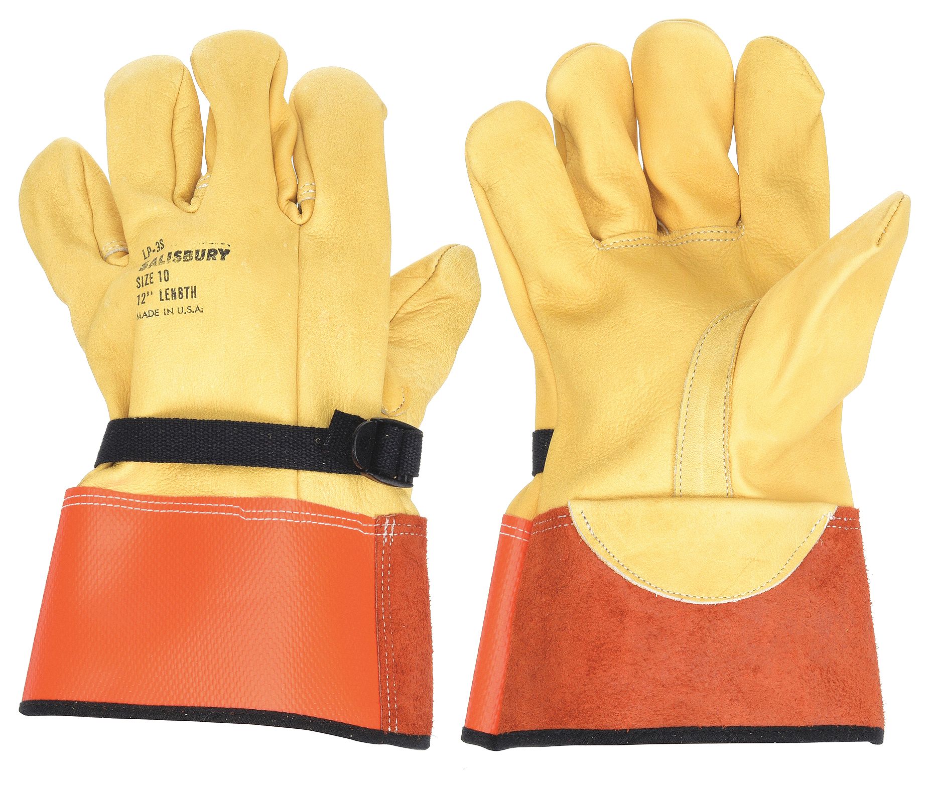 PROTECTOR ELECTRICAL GLOVE, STRAIGHT THUMB, 12 IN L, GAUNTLET CUFF, ORANGE/YLW