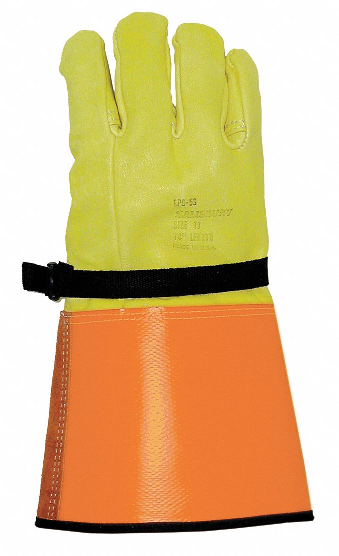 PROTECTOR GANT ÉLECTRIQUE,POUCE DROIT,14PO DE L,MANCHETTE GANTELET,ORANGE/JAUNE