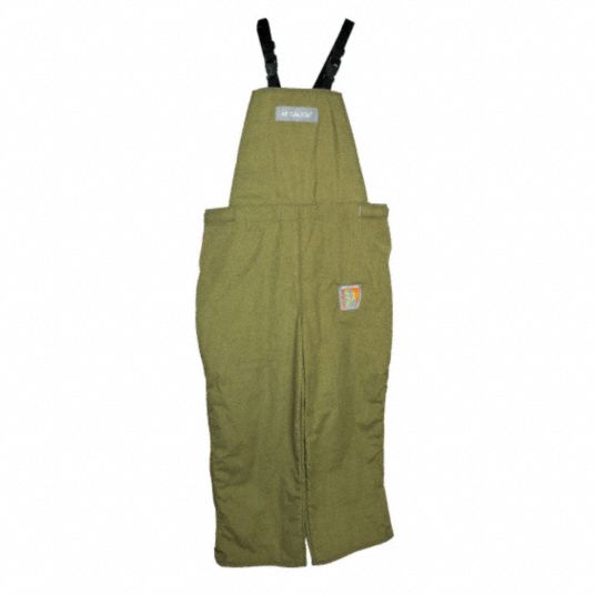 SALISBURY Bib Overalls: 40 cal/sq cm ATPV, 4, 34 in Max Waist Size, 30 in  Inseam, Green