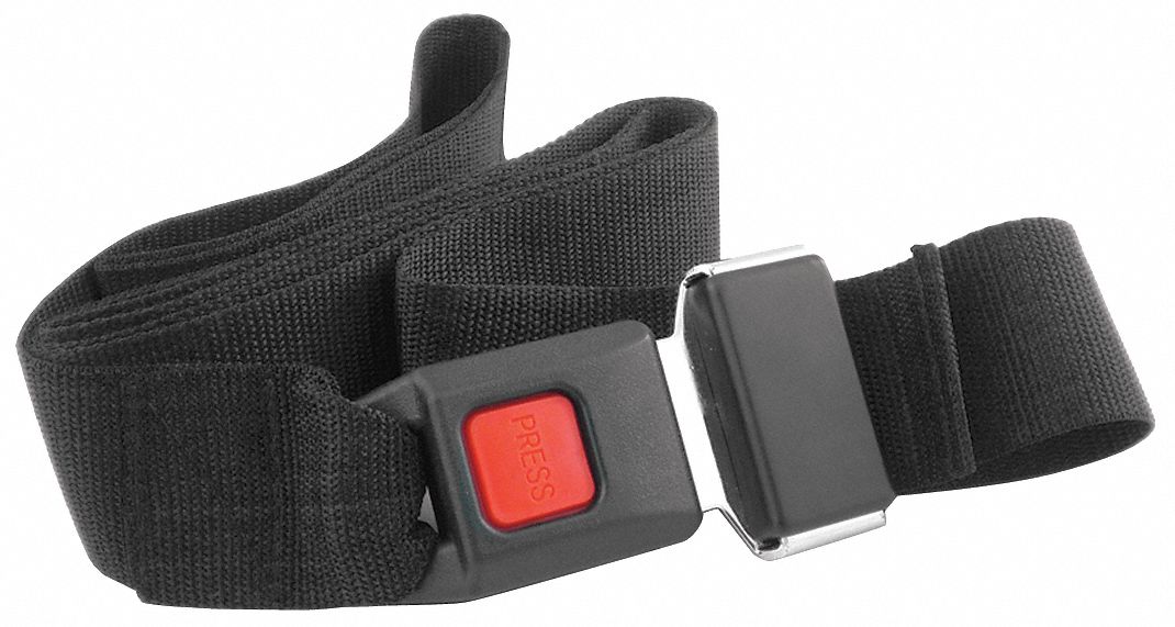 Strap: 5 ft, Polypropylene, Push Button, Black