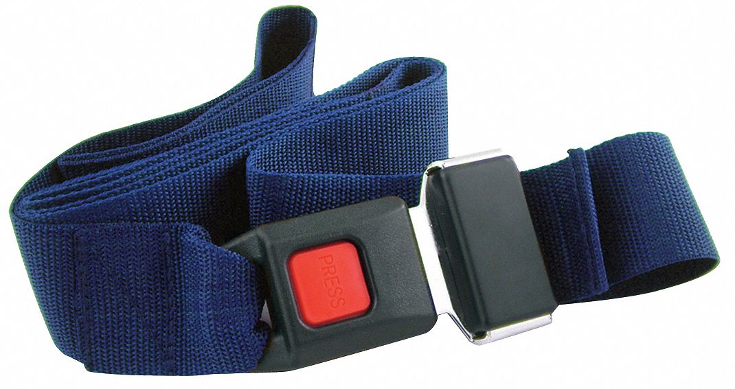 Strap: 5 ft, Polypropylene, Push Button, Blue