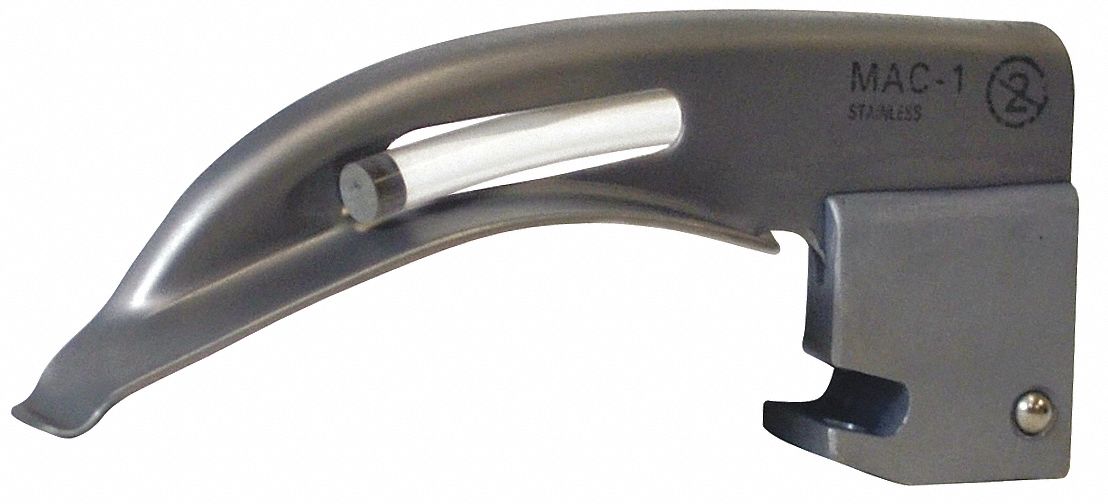 Laryngoscope Blade: MacIntosh, 1 Blade Size, Fiber Optic, 3 3/4 in Overall Lg