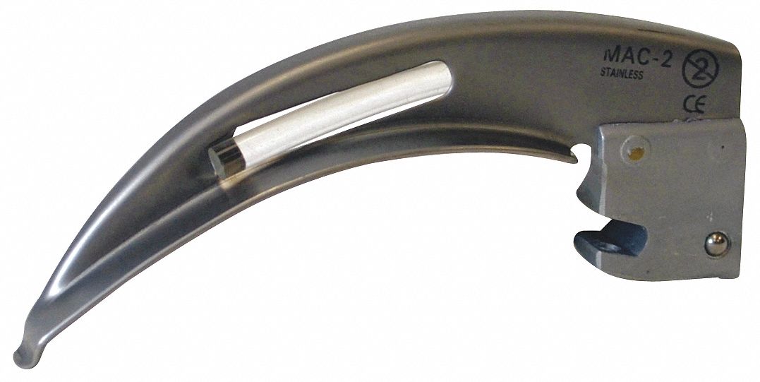 Laryngoscope Blade: MacIntosh, 2 Blade Size, Fiber Optic, 4 1/2 in Overall Lg
