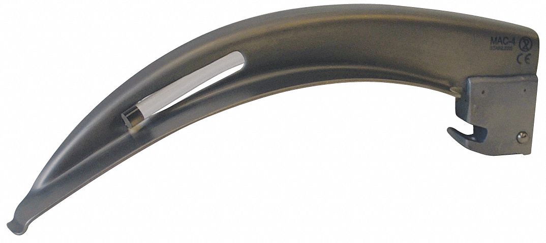 Laryngoscope Blade: MacIntosh, 4 Blade Size, Fiber Optic, 6 1/8 in Overall Lg