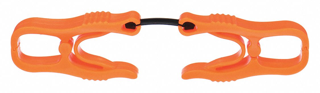 GLOVE HOLDER CLIP, PLASTIC, 6 3/8 IN L, 0.375 IN MAX CLIP OPENING, ORANGE