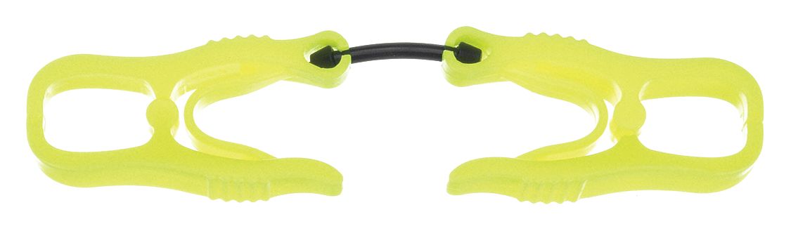 GLOVE HOLDER CLIP, PLASTIC, 6 3/8 IN L, 0.375 IN MAX CLIP OPENING, LIME