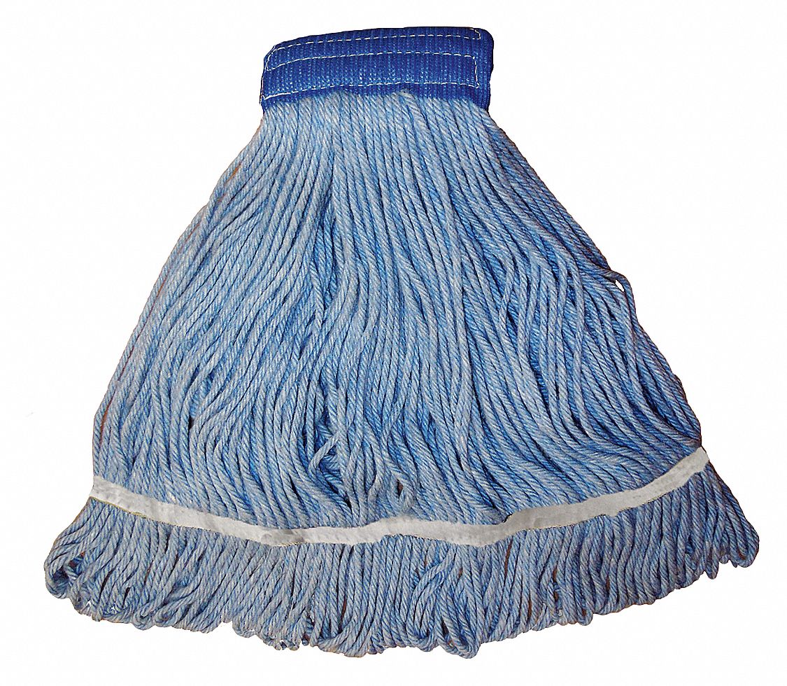 WET MOP, STRING MOP, CLAMP-ON/SLIDE-ON CONNECTION, LAUNDERABLE, 18 OZ DRY WEIGHT, COTTON, BLUE