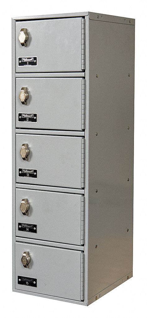 Cell Phone Locker: 9 in x 12 in x 30 1/2 in, 5 Tiers, 1 Units Wide, 5 Lockers, Steel, Gray