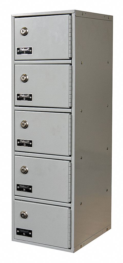 Cell Phone Locker: 9 in x 12 in x 30 1/2 in, 5 Tiers, 1 Units Wide, 5 Lockers, Steel, Gray