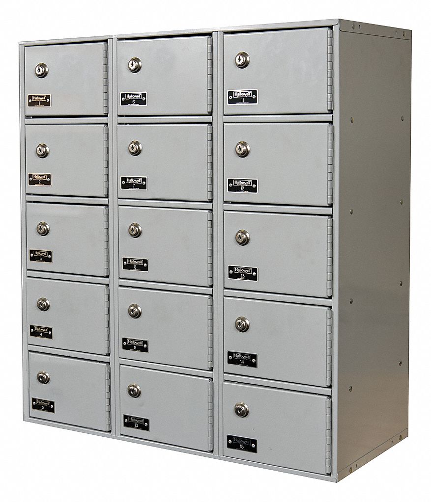 Cell Phone Locker: 27 in x 12 in x 30 1/2 in, 5 Tiers, 3 Units Wide, 15 Lockers, Steel