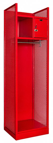 Gear Locker: 24 3/4 in x 22 in x 86 1/4 in, Steel, 2 Shelves, 2 Compartments, Red
