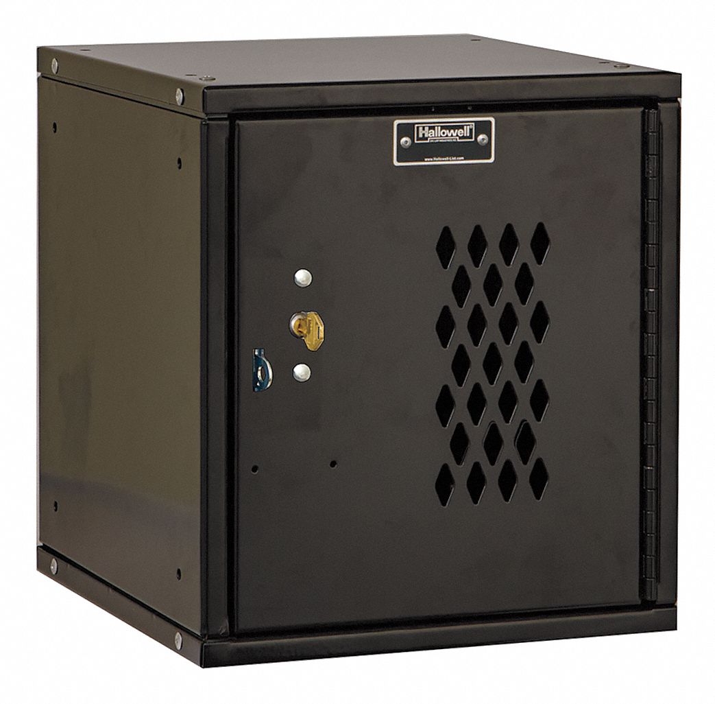 Box Locker: 11 3/8 in x 12 in x 12 3/4 in, 1 Tiers, 1 Units Wide, Louvered, Keyed, Black