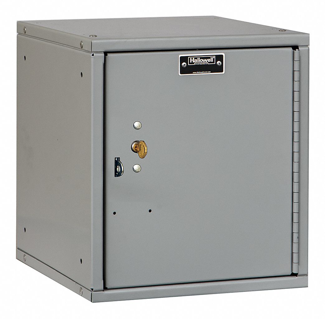 Box Locker: 11 3/8 in x 12 in x 12 3/4 in, 1 Tiers, 1 Units Wide, Solid, Keyed, Gray, Gray
