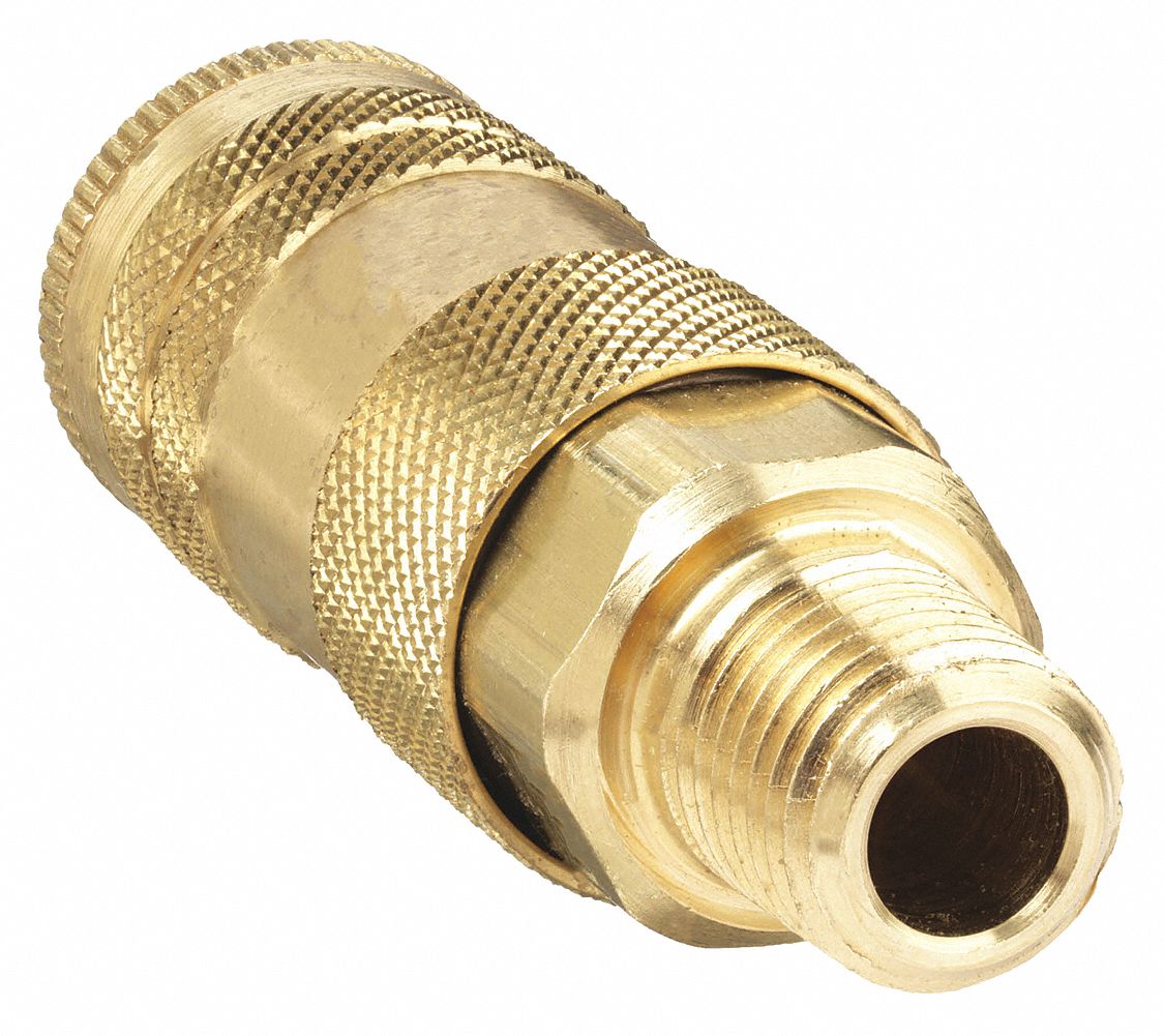 Quick Connect Hose Coupling: 1/4 in Body Size, 1/4 in Hose Fitting Size, Brass, MNPT