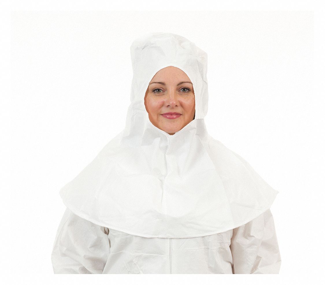 DISPOSABLE HOOD, BOUND SEAM, ELASTIC CUFFS, STERILE, UNIVERSAL, WHITE