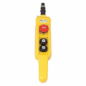 PENDANT STATION, 2 BUTTON PLUS E-STOP, SINGLE SPEED, YELLOW, 0.31-0.63 IN HUB, ABS