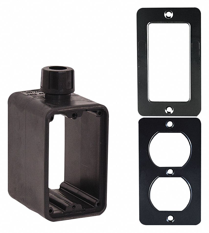 OUTLET BOX, CUL, DUPLEX/GFI, 2 GANGS/1 INLET, BLACK, RUBBER-COVERED PENDANT