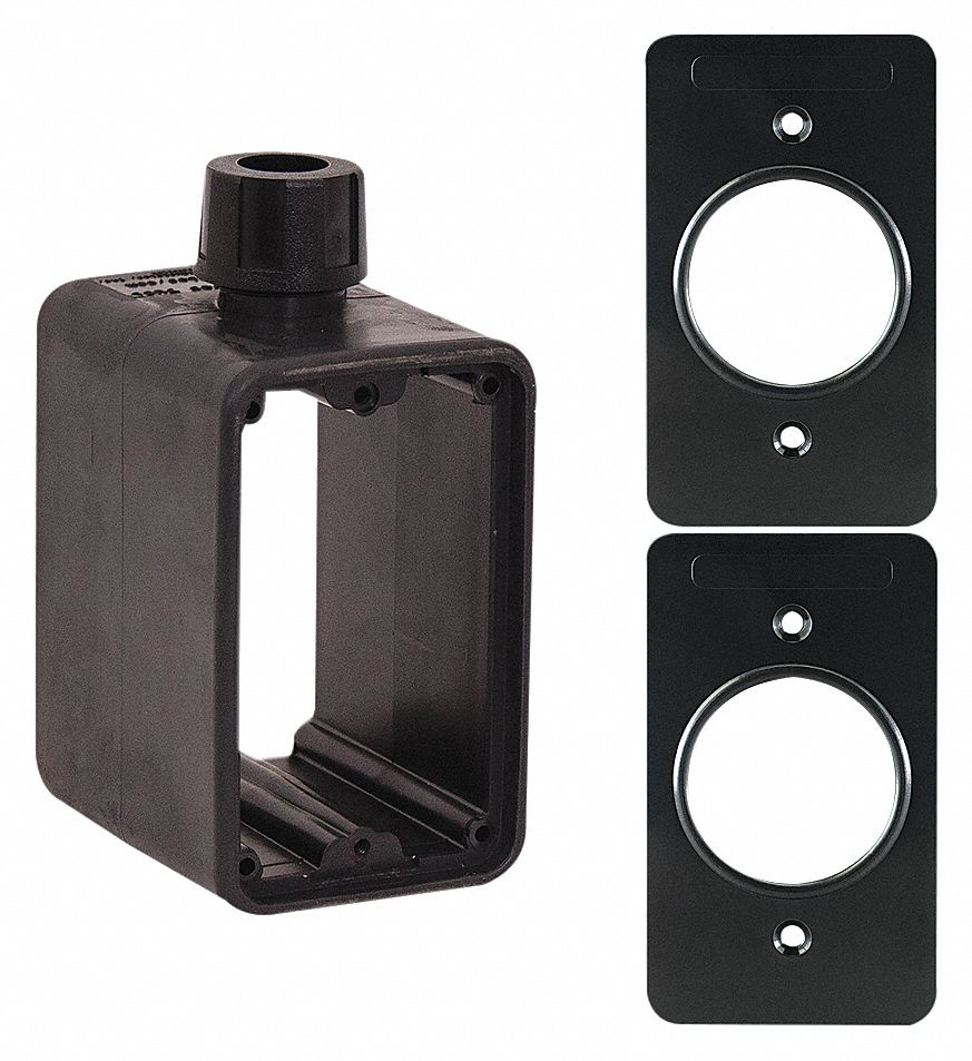 OUTLET BOX, CUL, 2 GANGS/1 INLET, BLK, 2 SINGLE RECEPTACLES 1.56 IN DIA, RUBBER-COVERED PENDANT