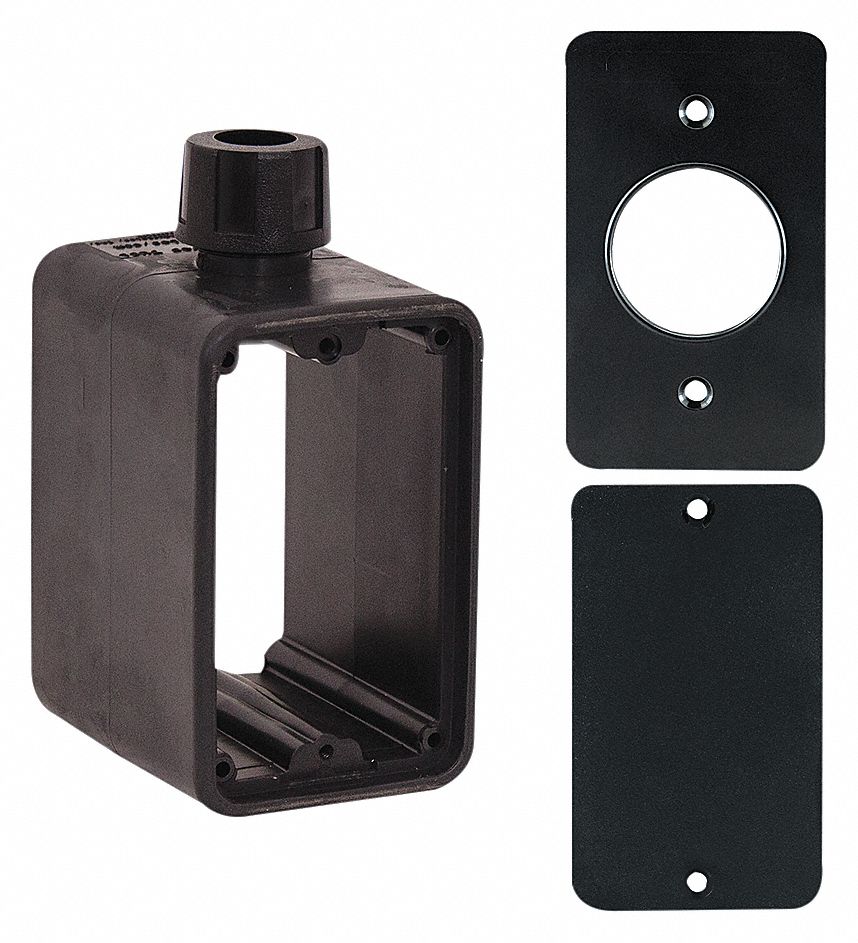 KH INDUSTRIES OUTLET BOX, CUL, 2 GANGS/1 INLET, BLK, SINGLE RECEPTACLE