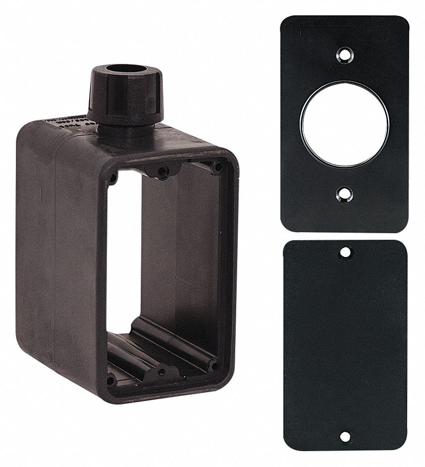 OUTLET BOX, CUL, 2 GANGS/1 INLET, BLK, SINGLE RECEPTACLE 1.39 IN DIA, RUBBER-COVERED PENDANT