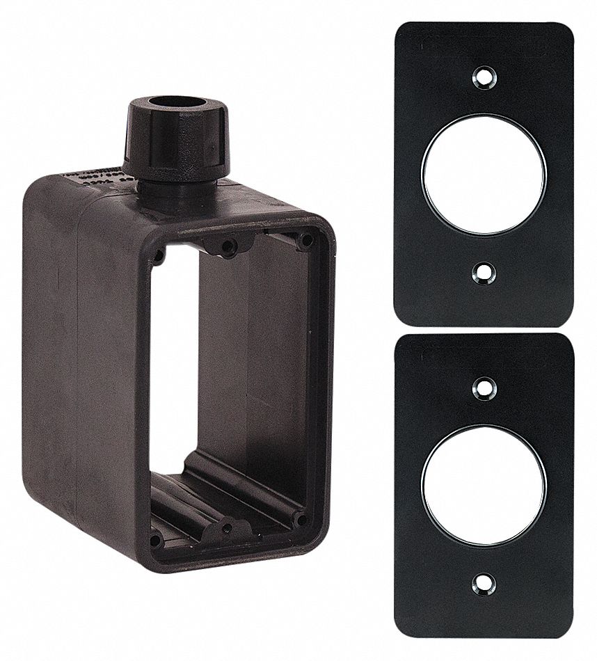 OUTLET BOX, CUL, 2 GANGS/1 INLET, BLK, 2 SINGLE RECEPTACLES 1.39 IN DIA, RUBBER-COVERED PENDANT