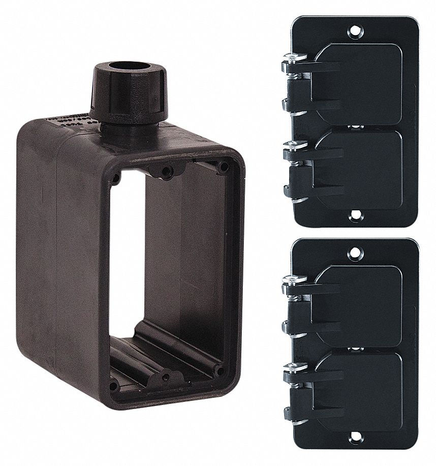 OUTLET BOX W 2 DUPLEX COVERS, WEATHER-RESIST, CUL, 2 GANGS/1 INLET, BLK, RUBBER-COVERED PENDANT